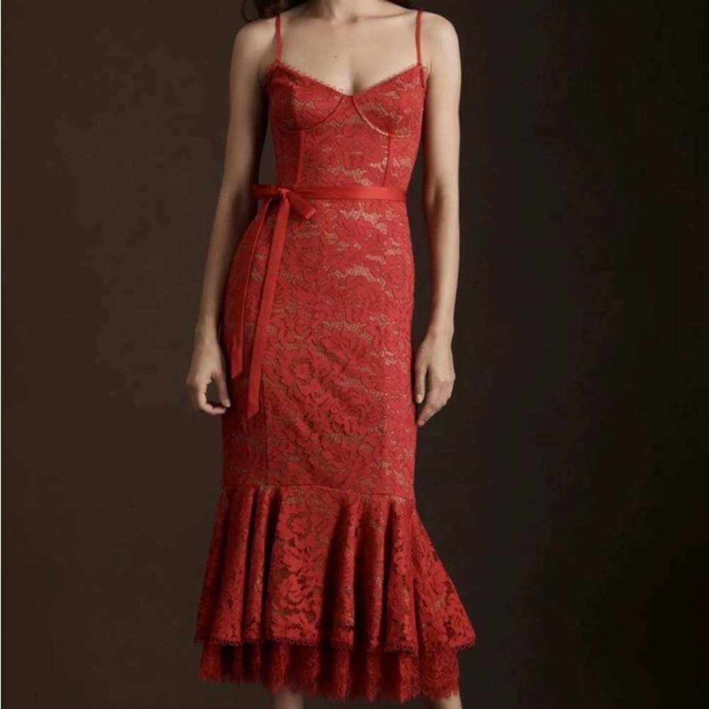 V. Chapman Scarlet Lace Naomi Midi Dress